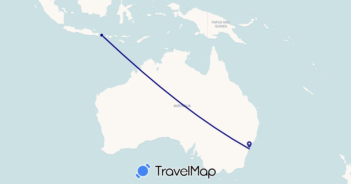 TravelMap itinerary: driving, plane in Australia, Indonesia (Asia, Oceania)